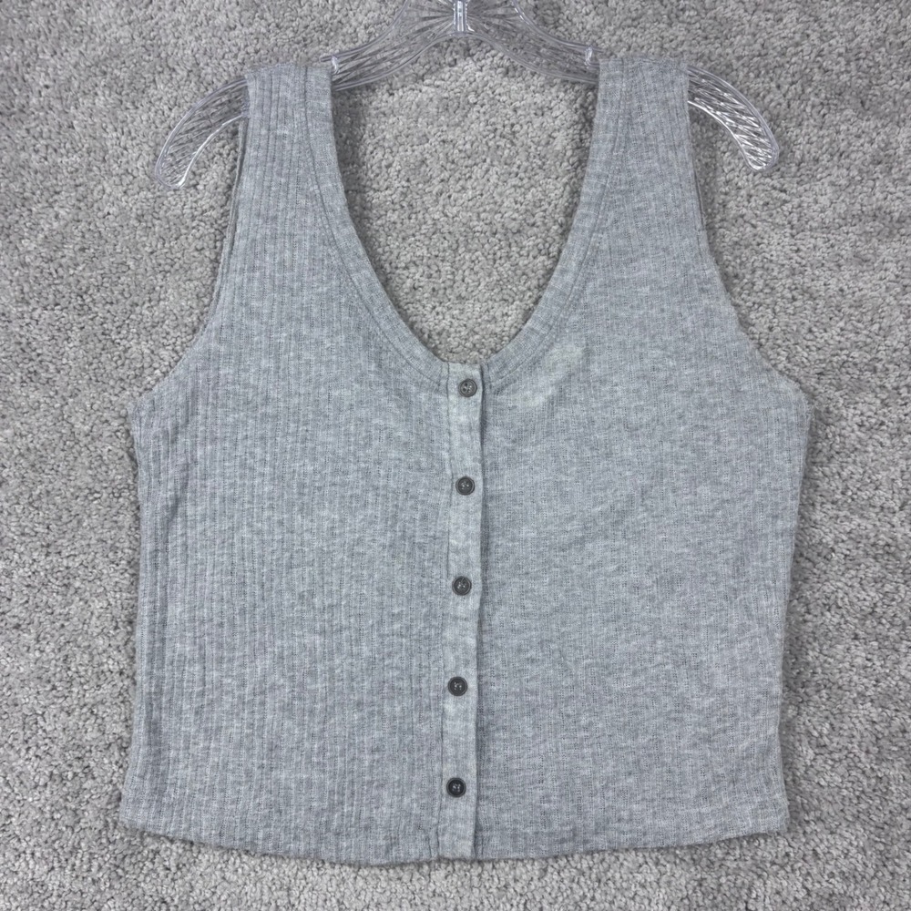 Melrose and Market Womens Gray Ribbed Button Front V-Neck Tank Top Size M